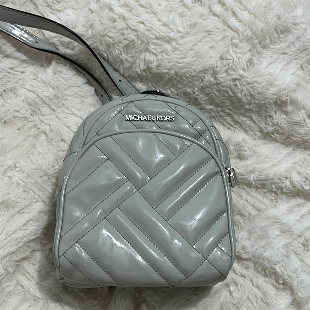 Michael Kors Gray Quilted Women's MINI Backpack Shiny Texture